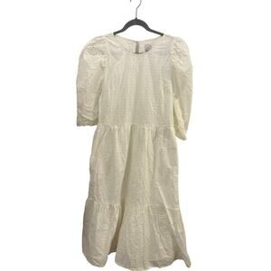 A New Day White Eyelet Summer Dress Tiered Puff Sleeve XL Fairy Romantic Wedding